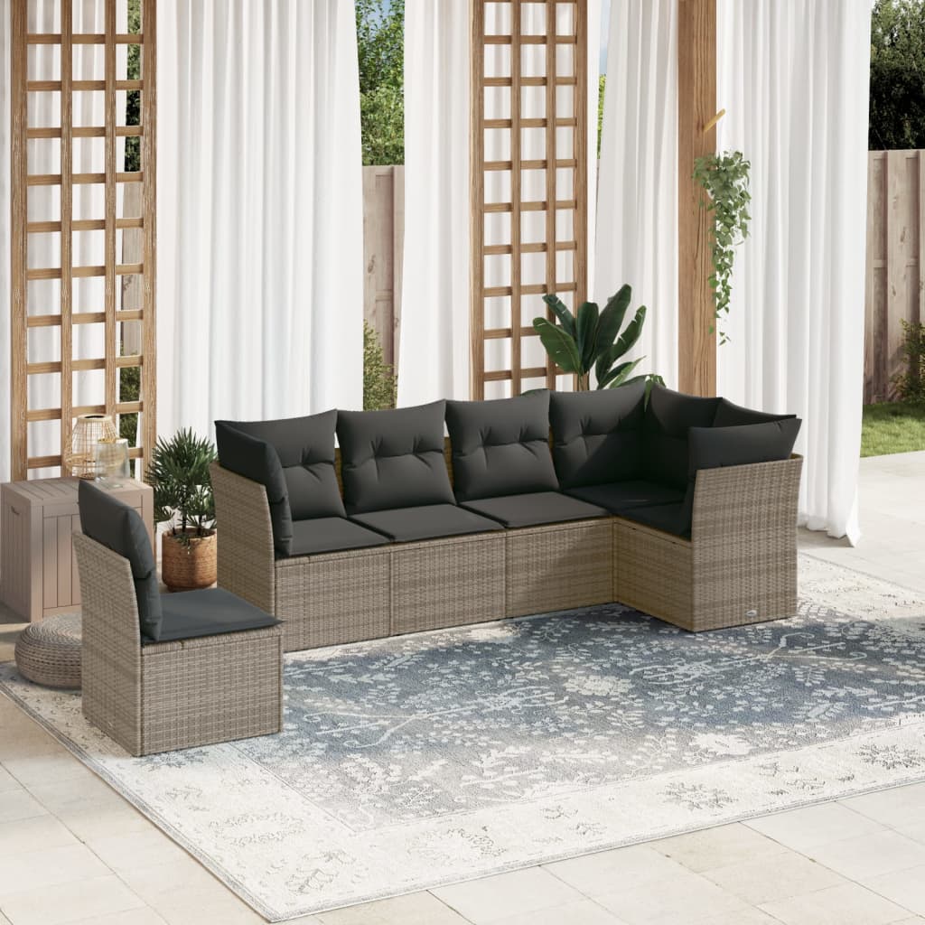 6-delige Loungeset met kussens poly rattan grijs is nu te koop bij PeponiXL, paradijselijk wonen!