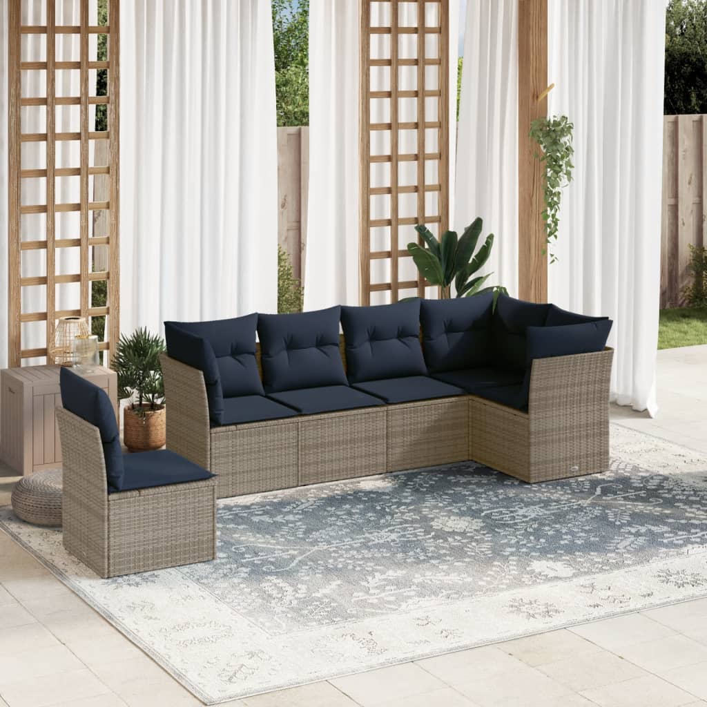 6-delige tuinbankset met kussens, grijs polyrotan is nu te koop bij PeponiXL, paradijselijk wonen!
