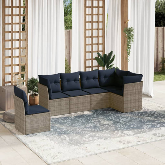 6-delige tuinbankset met kussens, grijs polyrotan is nu te koop bij PeponiXL, paradijselijk wonen!