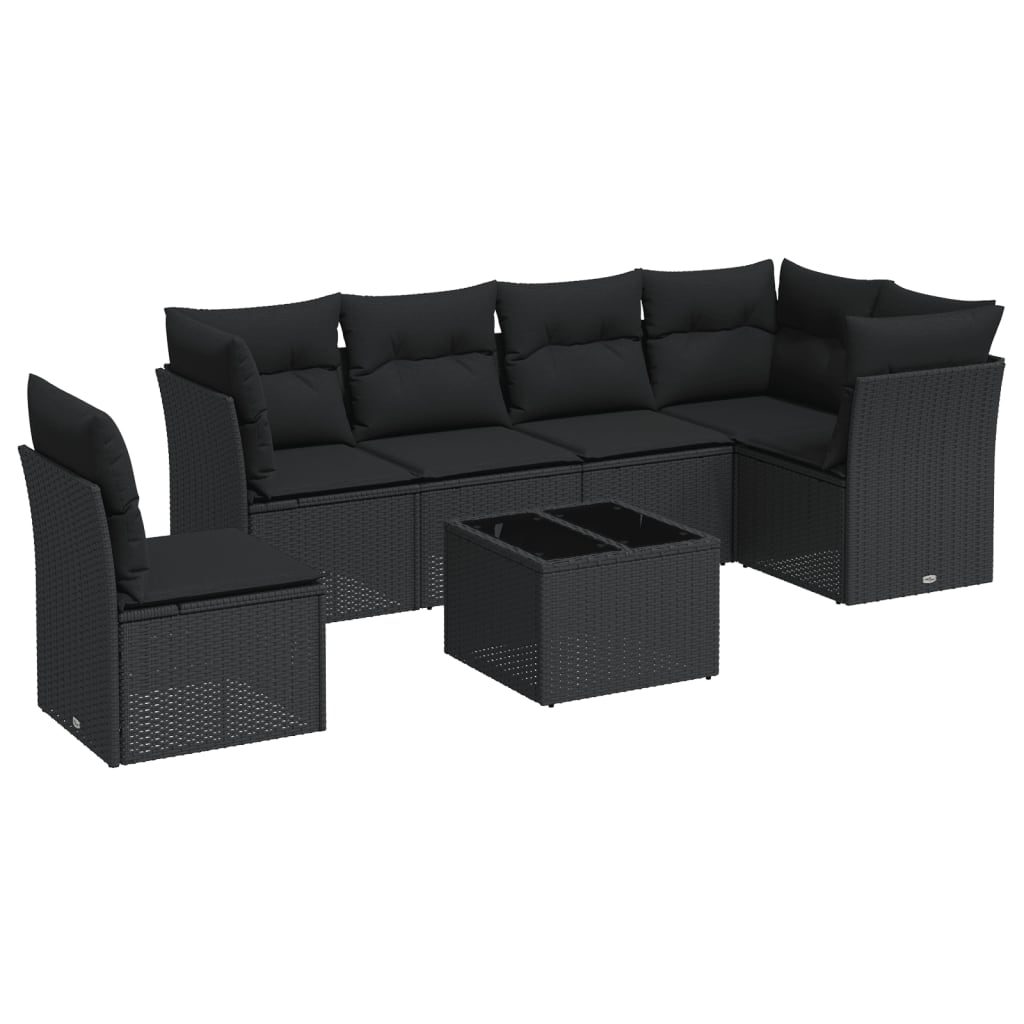7-delige Loungeset met kussens poly rattan zwart is nu te koop bij PeponiXL, paradijselijk wonen!