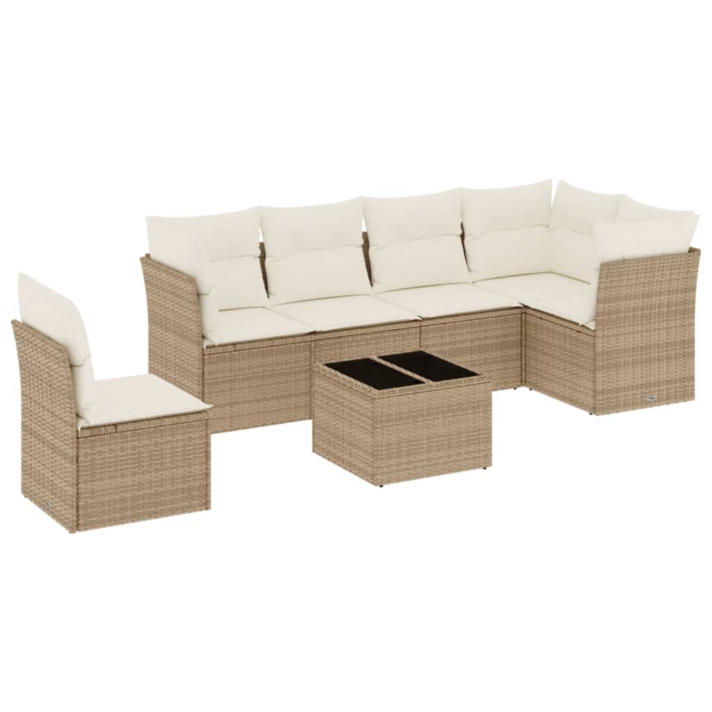 7-delige Loungeset met kussens poly rattan beige is nu te koop bij PeponiXL, paradijselijk wonen!