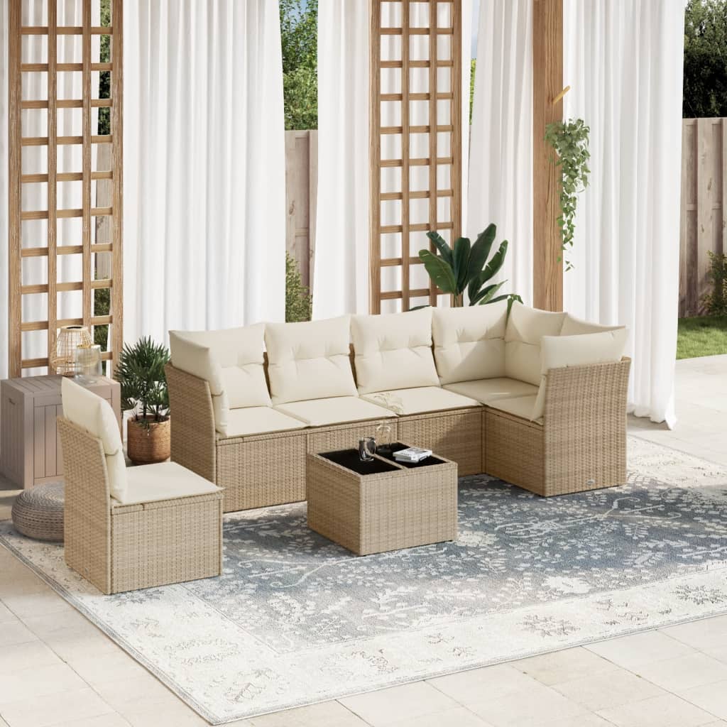 7-delige Loungeset met kussens poly rattan beige is nu te koop bij PeponiXL, paradijselijk wonen!