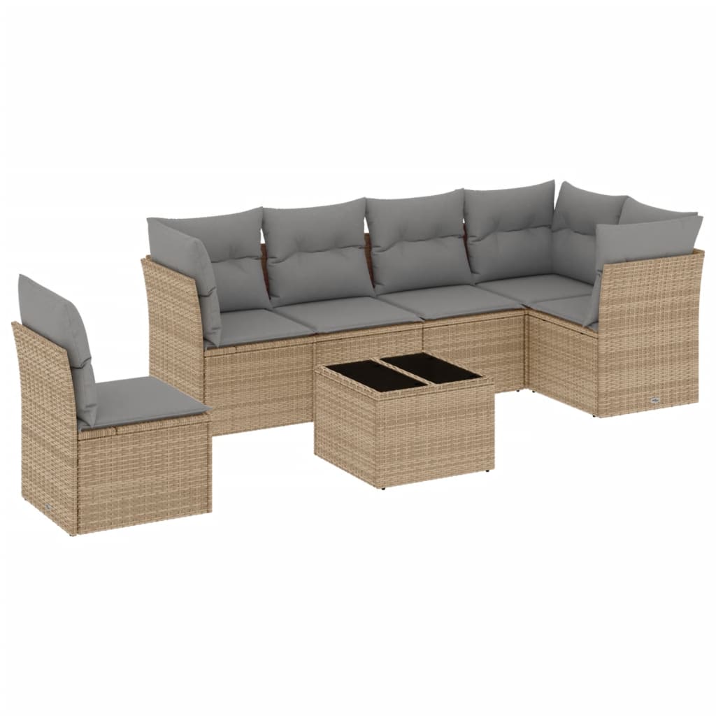 7-delige Loungeset met kussens poly rattan beige is nu te koop bij PeponiXL, paradijselijk wonen!