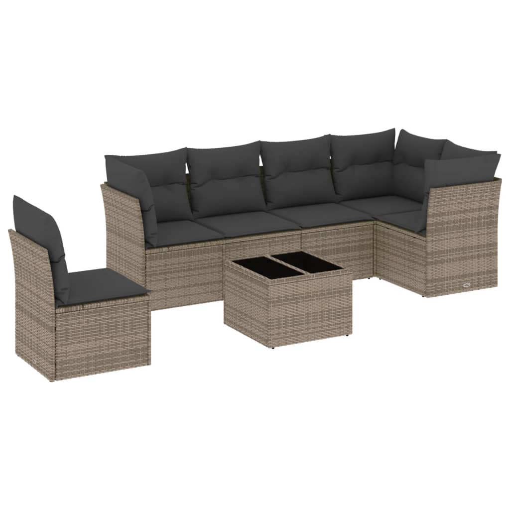 7-delige Loungeset met kussens poly rattan grijs is nu te koop bij PeponiXL, paradijselijk wonen!