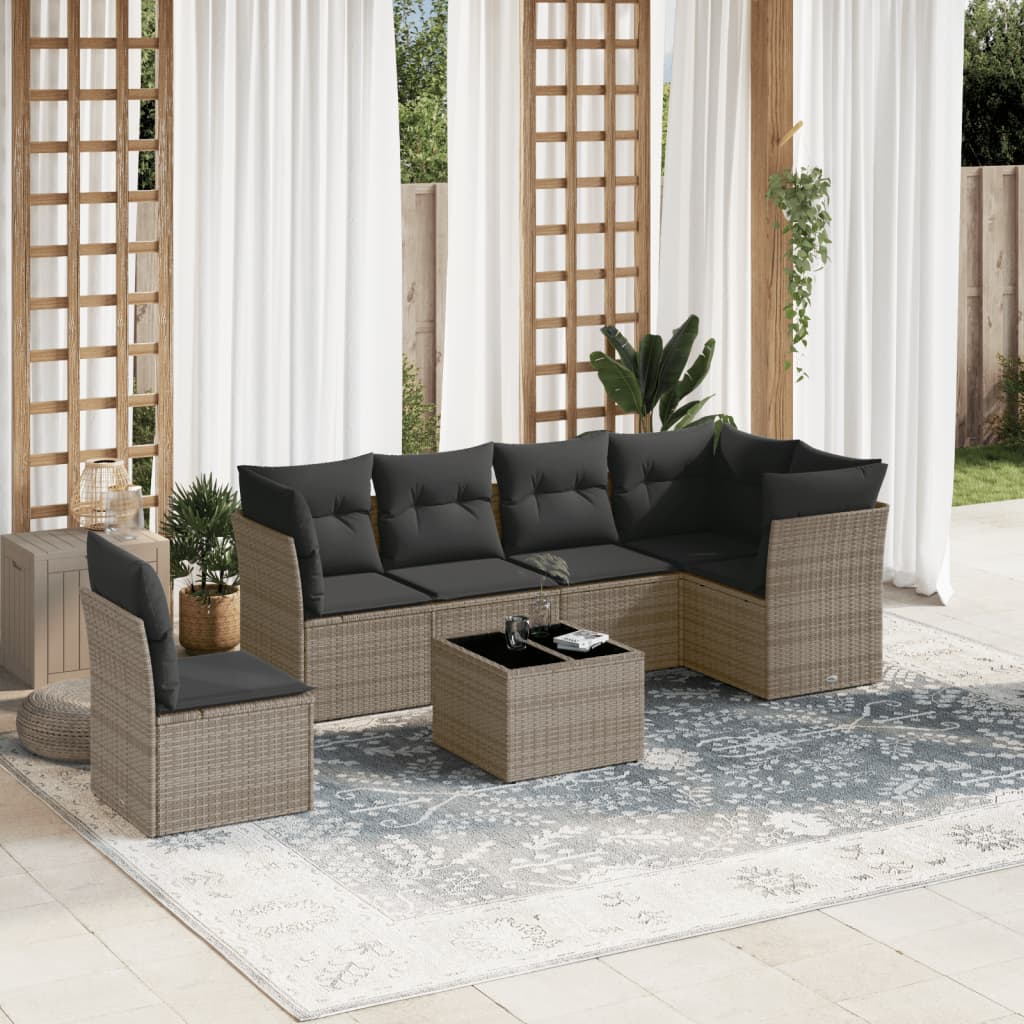 7-delige Loungeset met kussens poly rattan grijs is nu te koop bij PeponiXL, paradijselijk wonen!