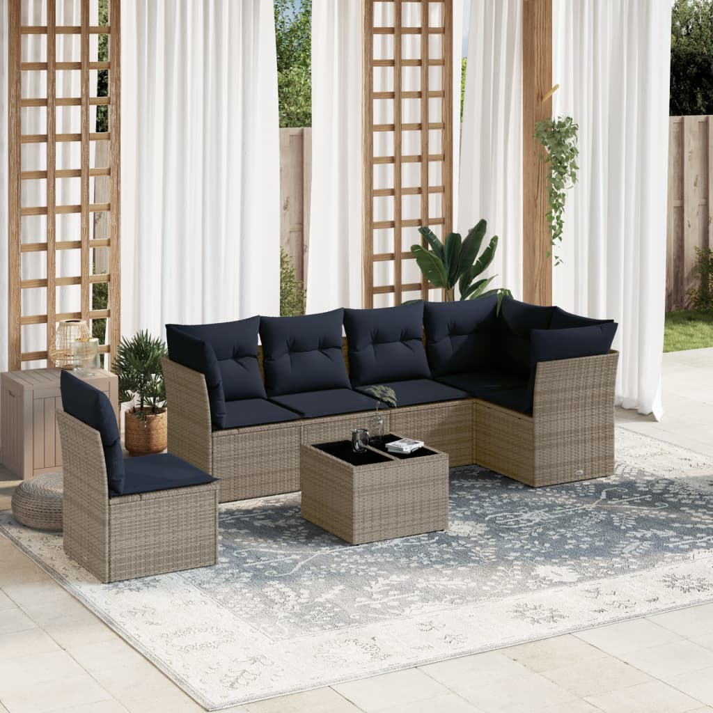7-delige tuinbankset met kussens, grijs polyrotan is nu te koop bij PeponiXL, paradijselijk wonen!