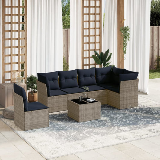 7-delige tuinbankset met kussens, grijs polyrotan is nu te koop bij PeponiXL, paradijselijk wonen!