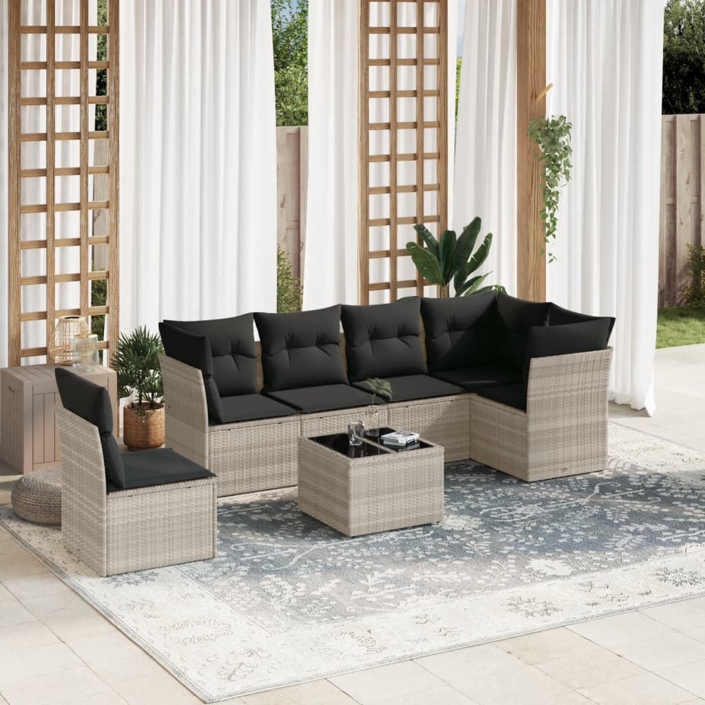 7-delige Loungeset met kussens poly rattan lichtgrijs is nu te koop bij PeponiXL, paradijselijk wonen!