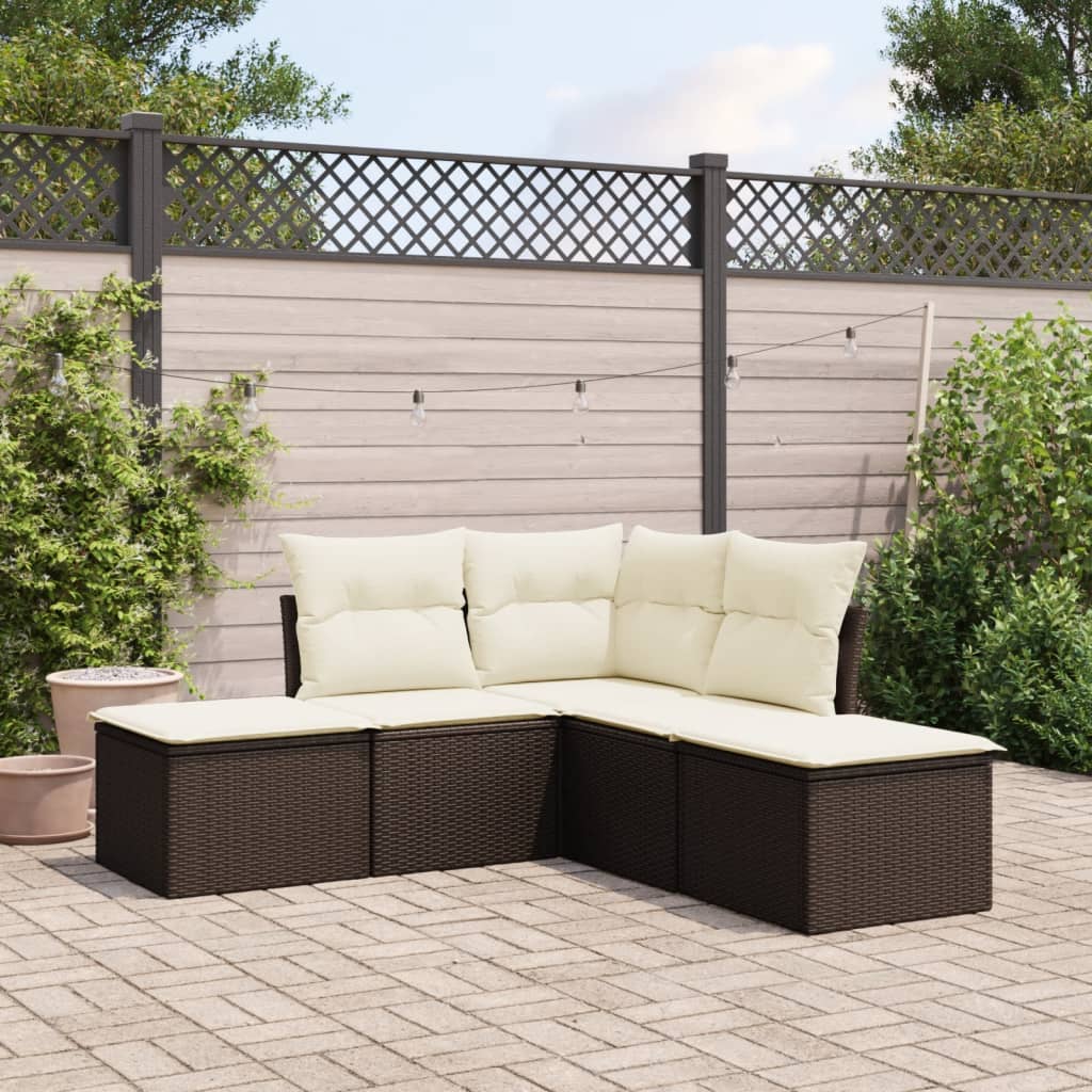 5-delige Loungeset met kussens poly rattan bruin is nu te koop bij PeponiXL, paradijselijk wonen!