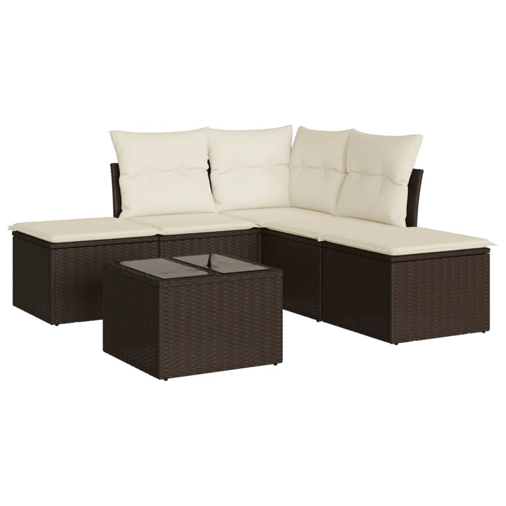 6-delige Loungeset met kussens poly rattan bruin is nu te koop bij PeponiXL, paradijselijk wonen!