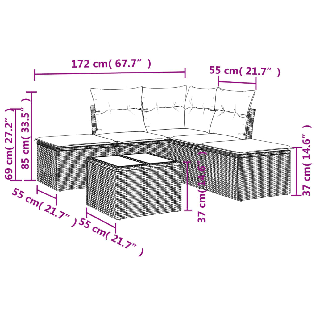 6-delige Loungeset met kussens poly rattan bruin is nu te koop bij PeponiXL, paradijselijk wonen!