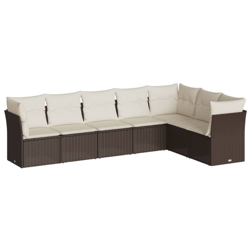 7-delige Loungeset met kussens poly rattan bruin is nu te koop bij PeponiXL, paradijselijk wonen!