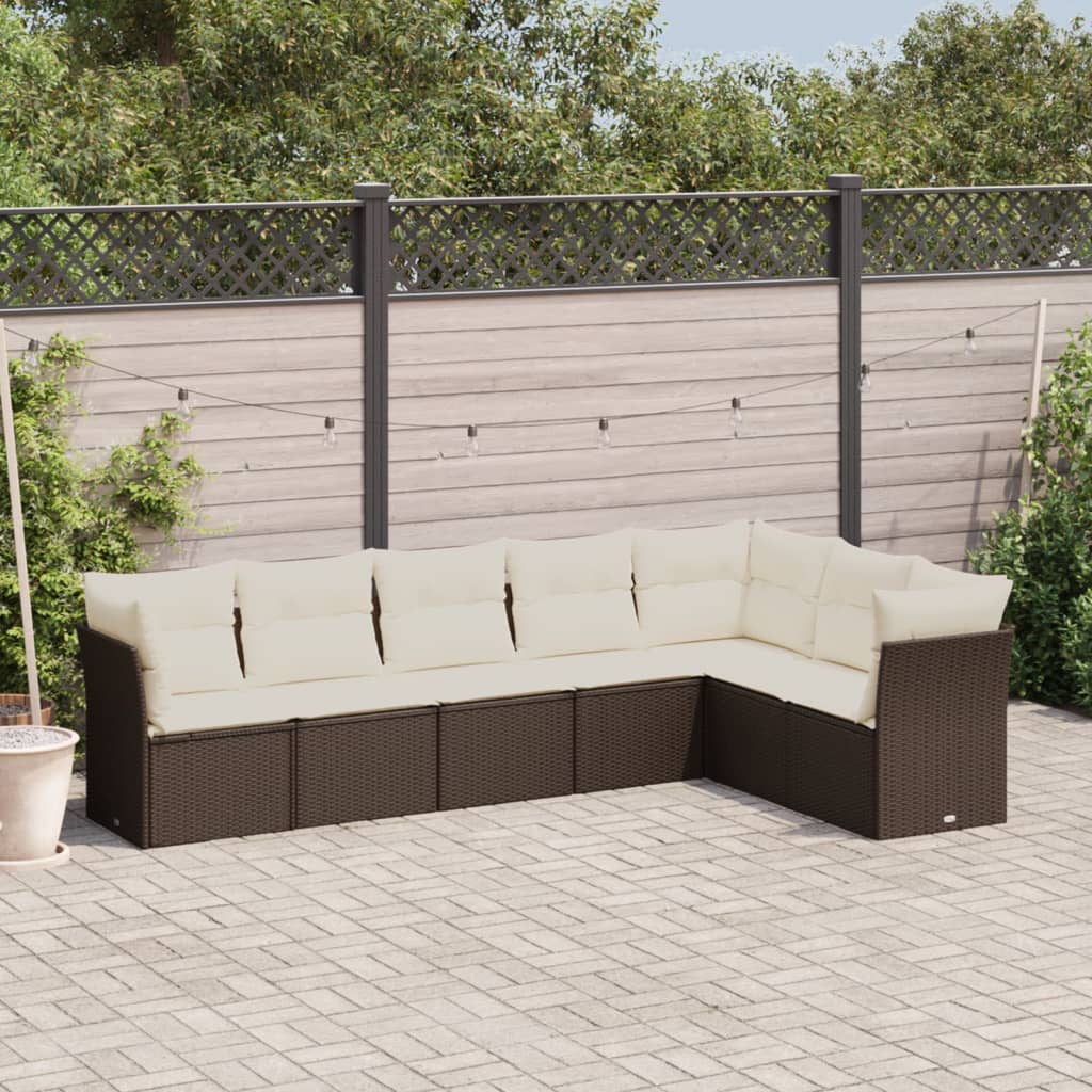 7-delige Loungeset met kussens poly rattan bruin is nu te koop bij PeponiXL, paradijselijk wonen!
