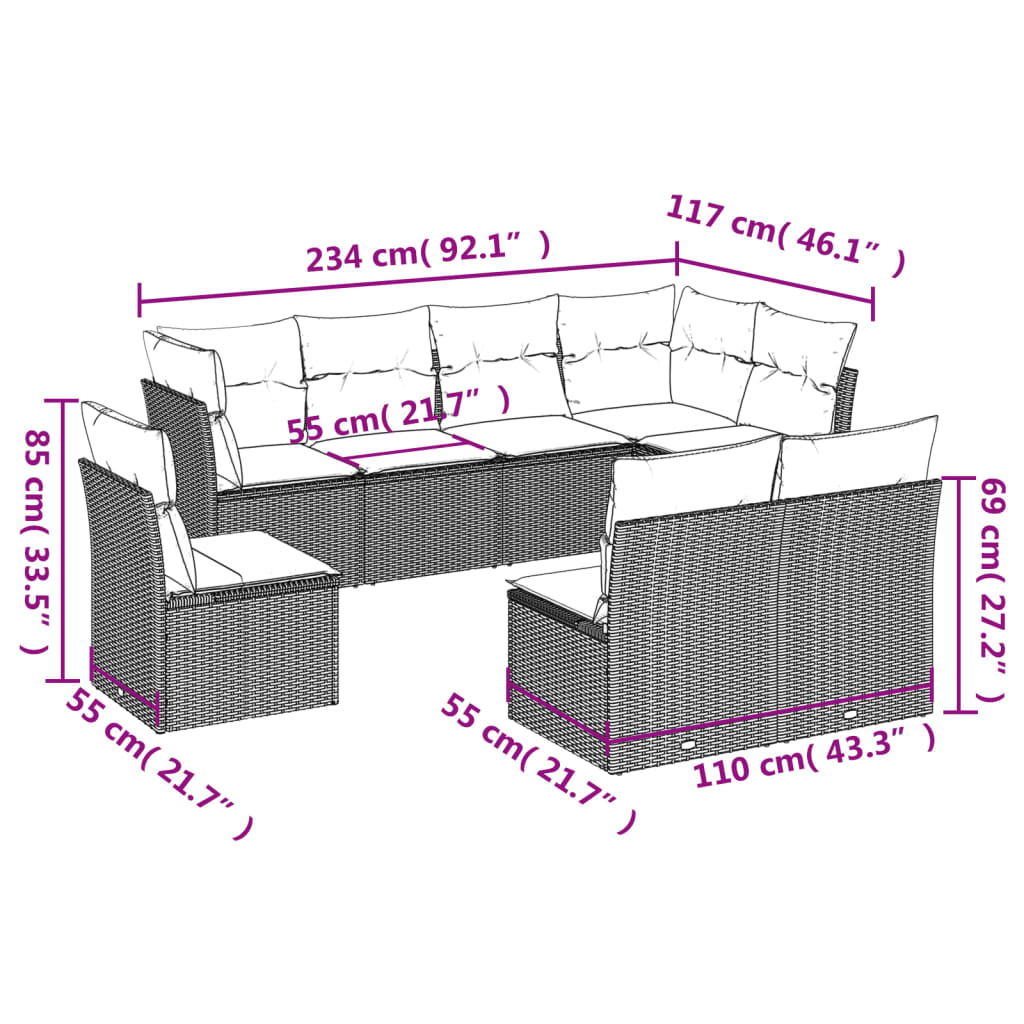 8-delige Loungeset met kussens poly rattan bruin is nu te koop bij PeponiXL, paradijselijk wonen!