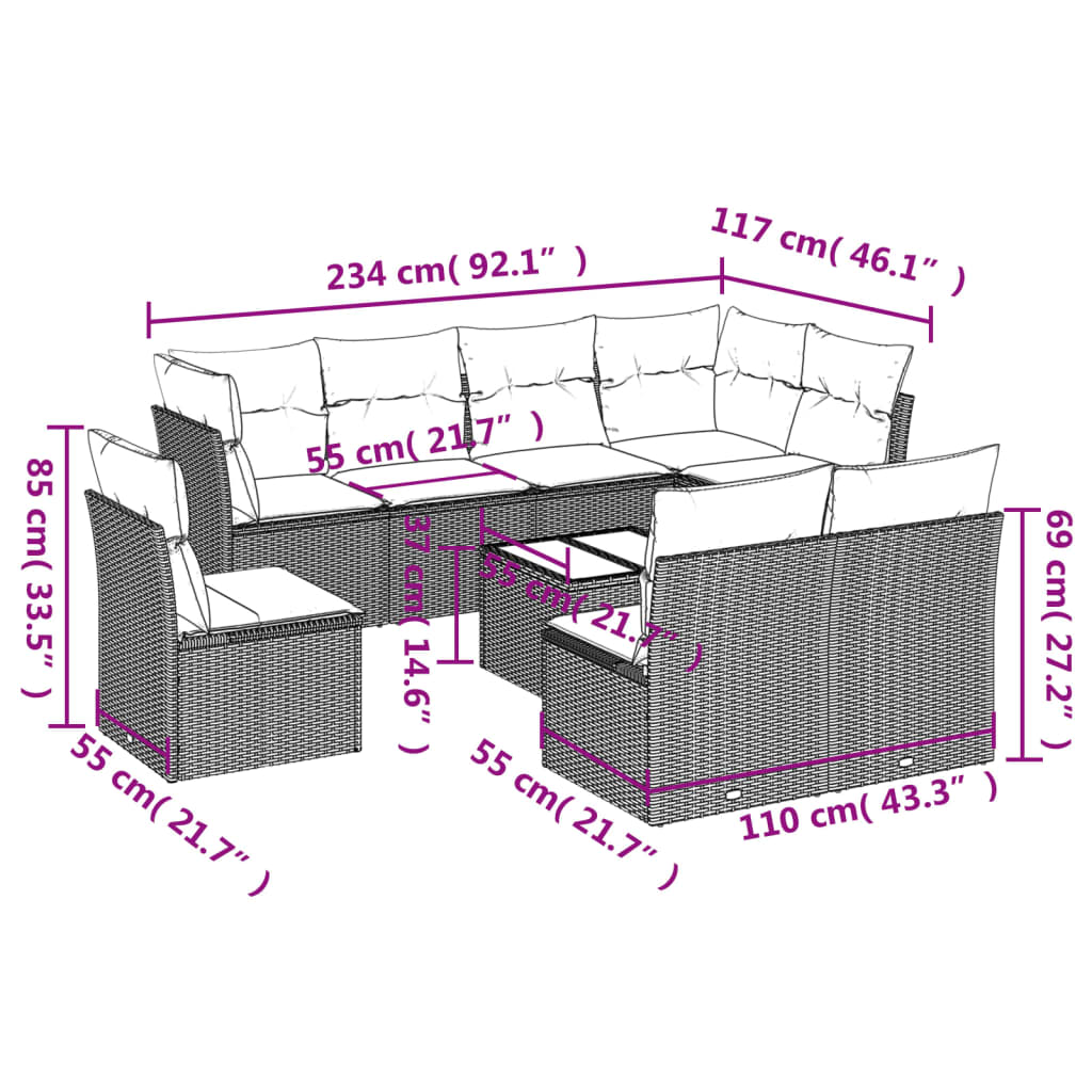 9-delige Loungeset met kussens poly rattan bruin is nu te koop bij PeponiXL, paradijselijk wonen!