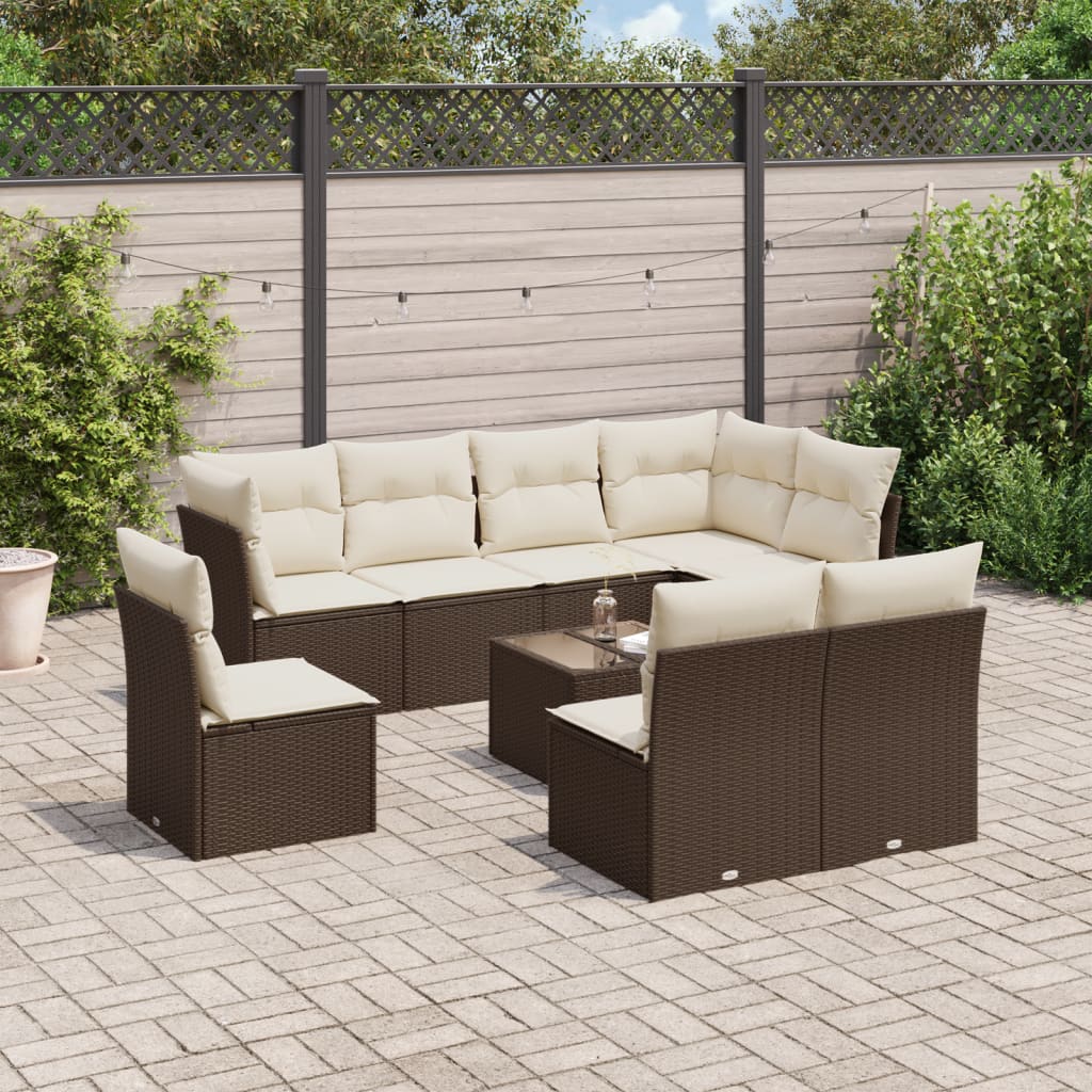 9-delige Loungeset met kussens poly rattan bruin is nu te koop bij PeponiXL, paradijselijk wonen!
