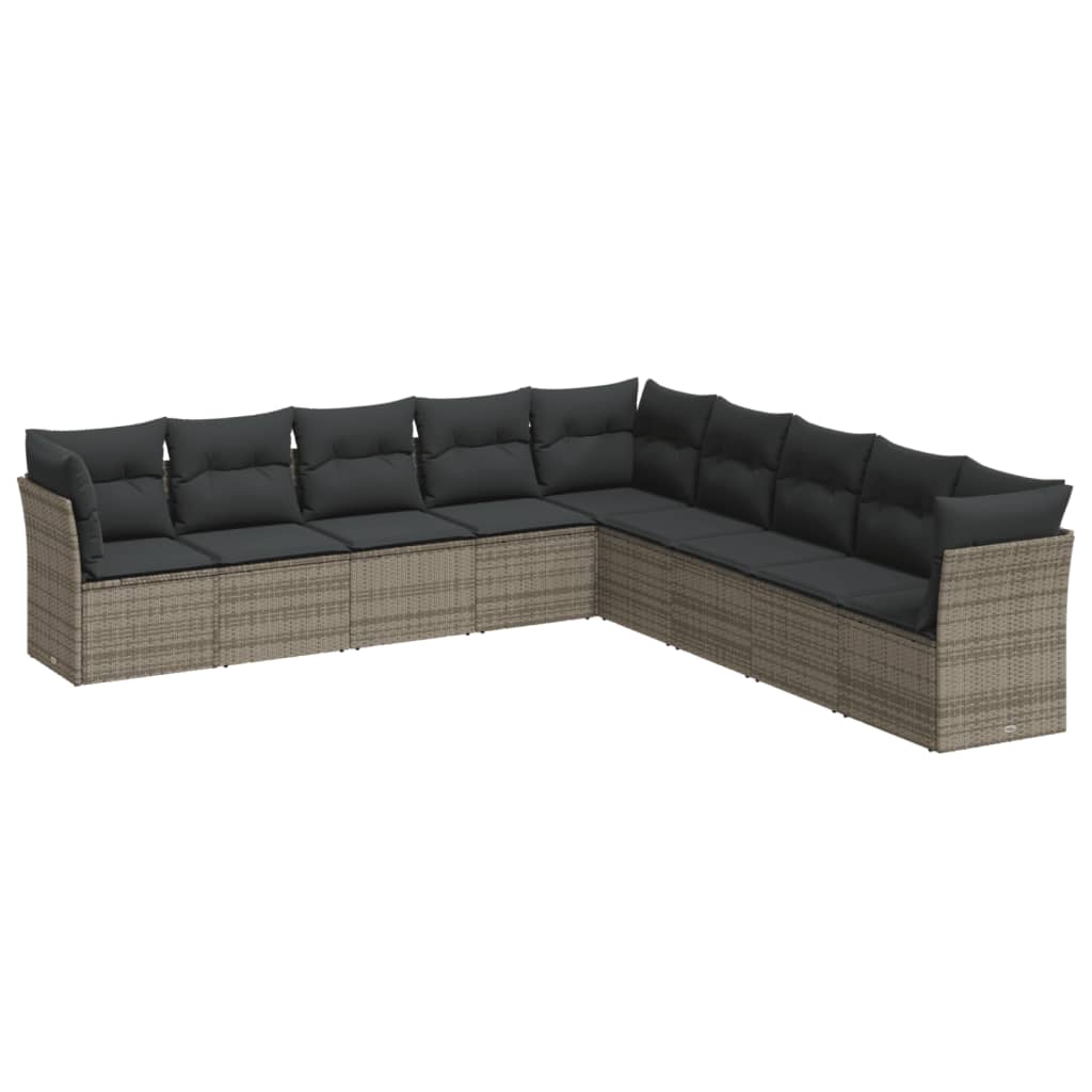 9-delige Loungeset met kussens poly rattan grijs is nu te koop bij PeponiXL, paradijselijk wonen!