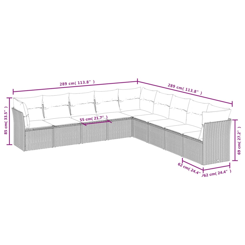 9-delige Loungeset met kussens poly rattan grijs is nu te koop bij PeponiXL, paradijselijk wonen!