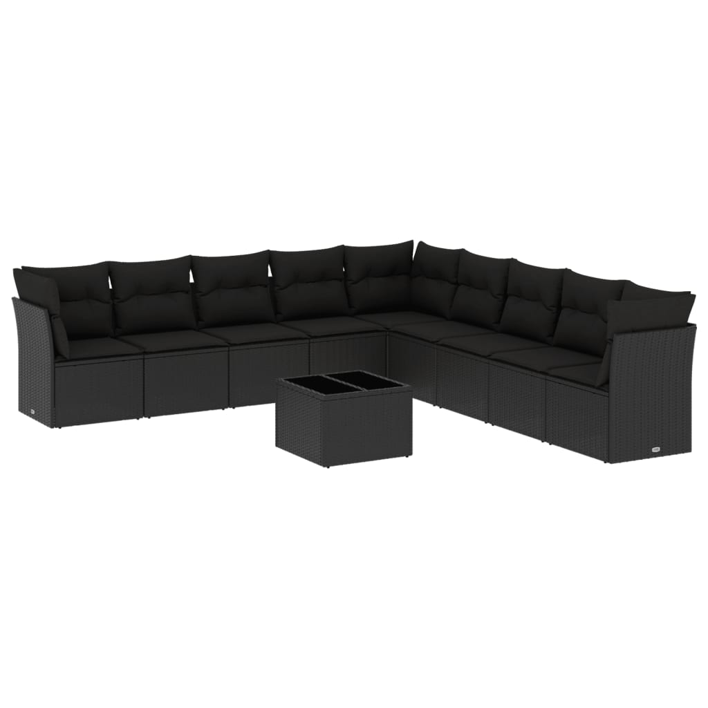 10-delige Loungeset met kussens poly rattan zwart is nu te koop bij PeponiXL, paradijselijk wonen!