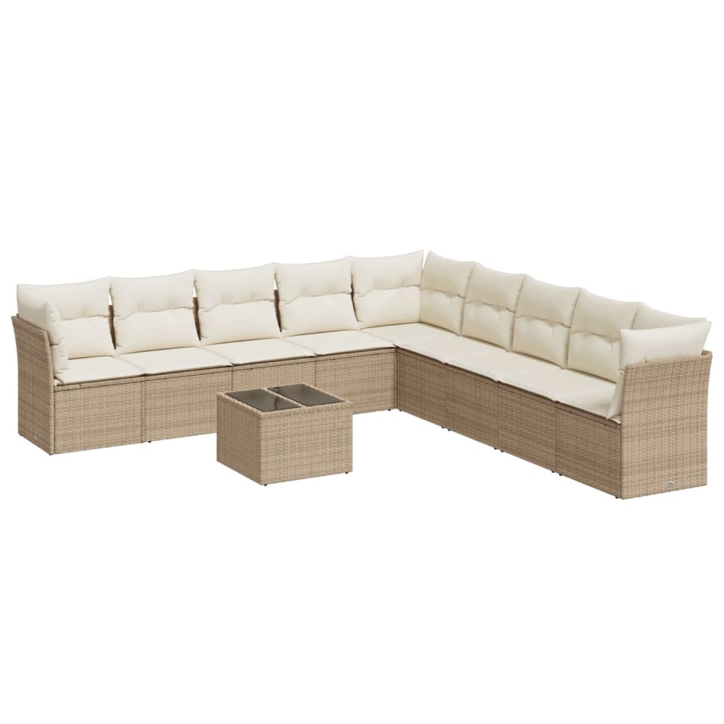 10-delige Loungeset met kussens poly rattan beige is nu te koop bij PeponiXL, paradijselijk wonen!