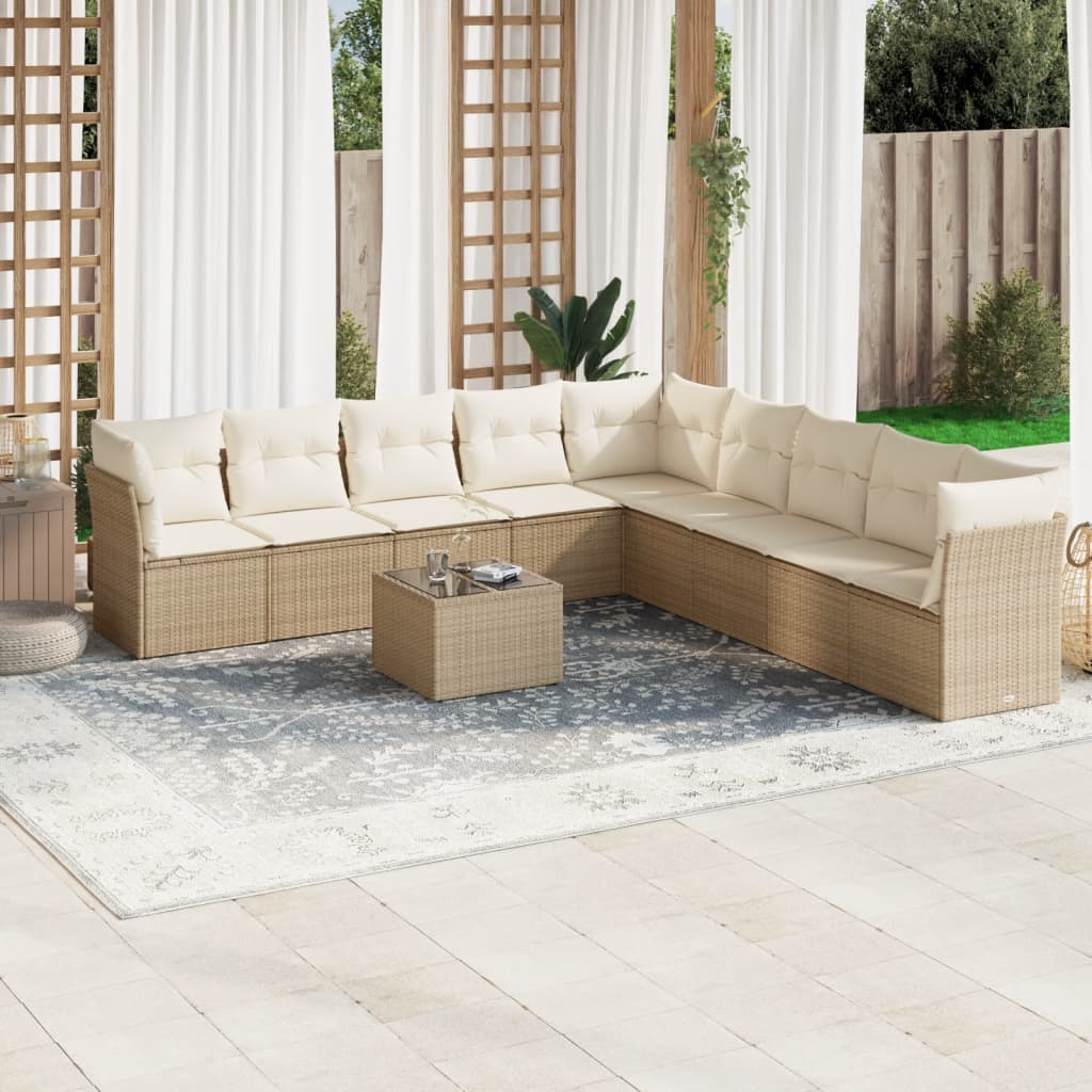 10-delige Loungeset met kussens poly rattan beige is nu te koop bij PeponiXL, paradijselijk wonen!