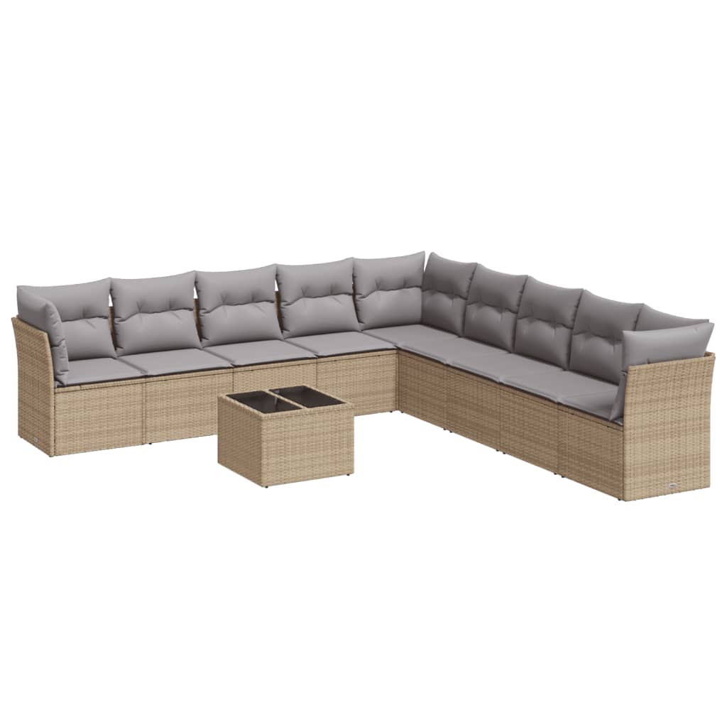 10-delige Loungeset met kussens poly rattan beige is nu te koop bij PeponiXL, paradijselijk wonen!