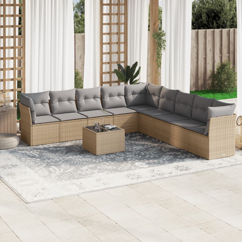 10-delige Loungeset met kussens poly rattan beige is nu te koop bij PeponiXL, paradijselijk wonen!