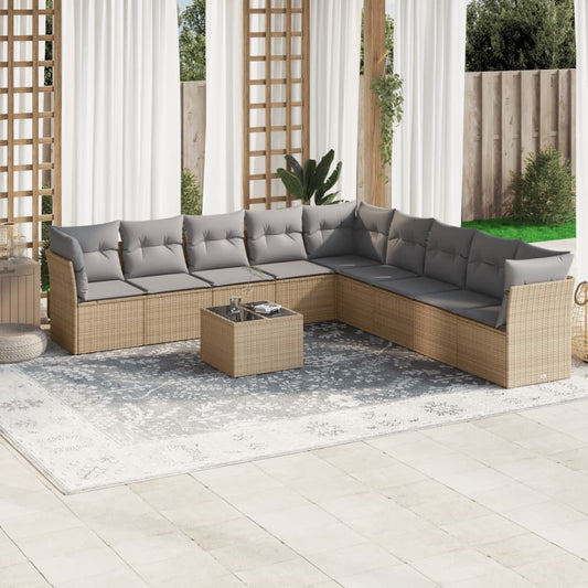 10-delige Loungeset met kussens poly rattan beige is nu te koop bij PeponiXL, paradijselijk wonen!