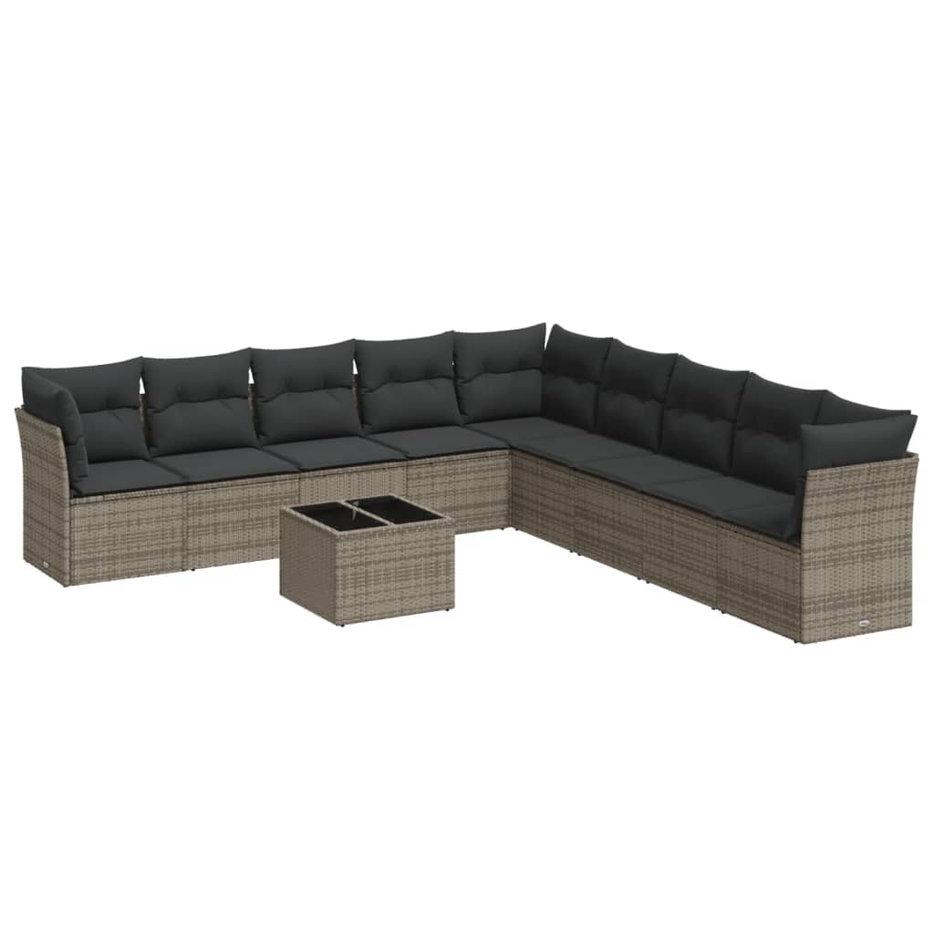 10-delige Loungeset met kussens poly rattan grijs is nu te koop bij PeponiXL, paradijselijk wonen!