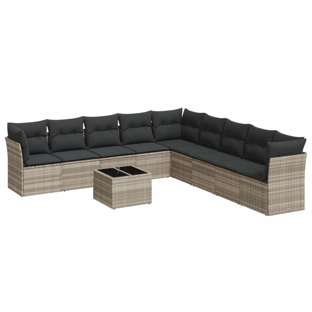 10-delige Loungeset met kussens poly rattan lichtgrijs is nu te koop bij PeponiXL, paradijselijk wonen!