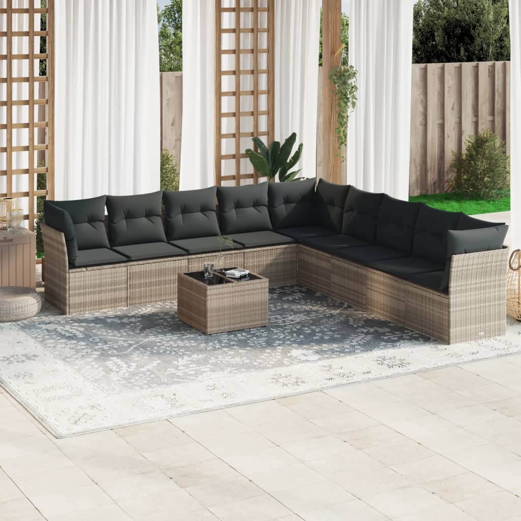 10-delige Loungeset met kussens poly rattan lichtgrijs is nu te koop bij PeponiXL, paradijselijk wonen!