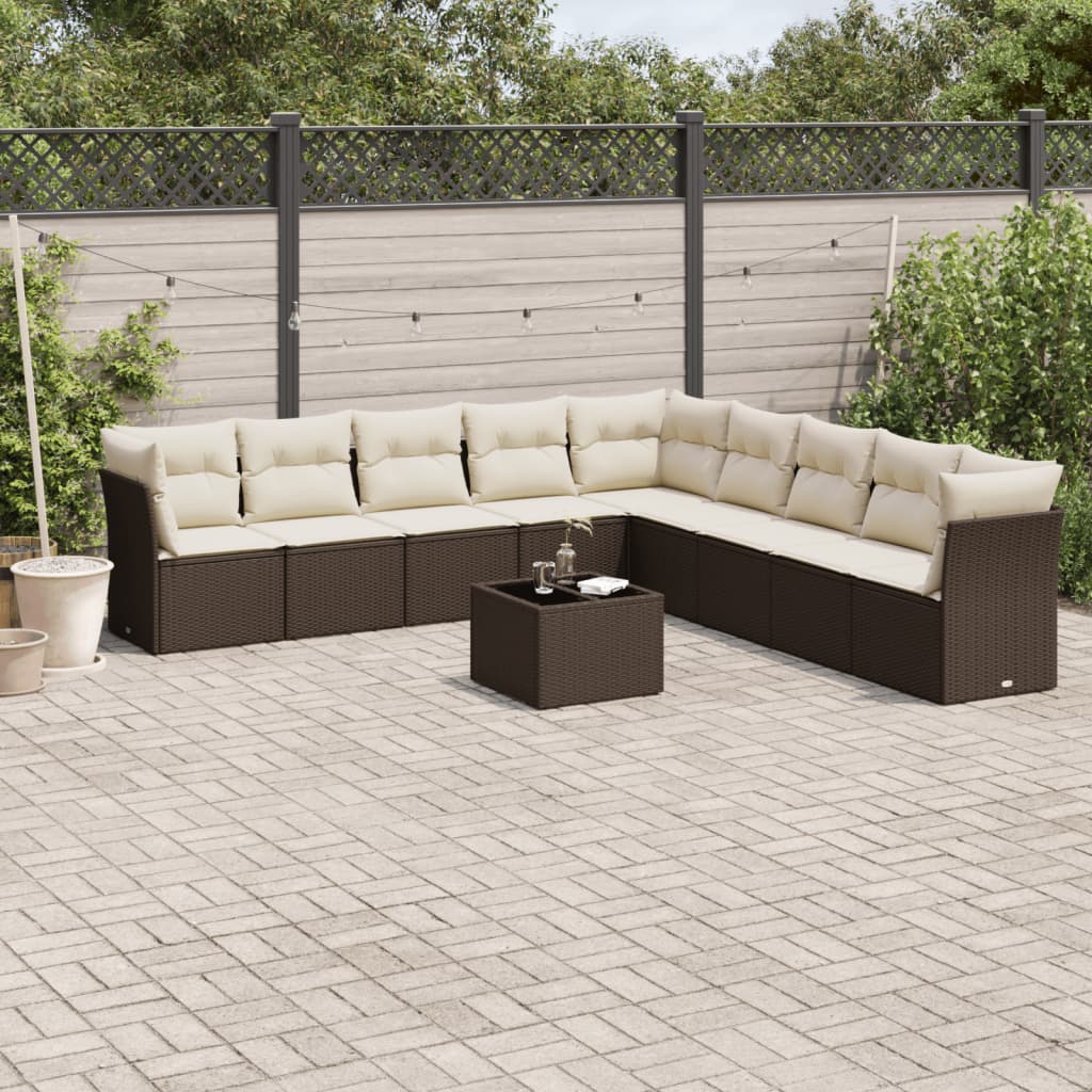 10-delige Loungeset met kussens poly rattan bruin is nu te koop bij PeponiXL, paradijselijk wonen!