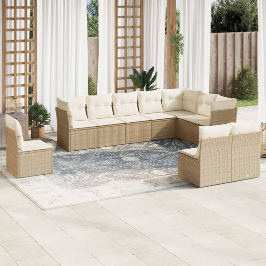 10-delige Loungeset met kussens poly rattan beige is nu te koop bij PeponiXL, paradijselijk wonen!