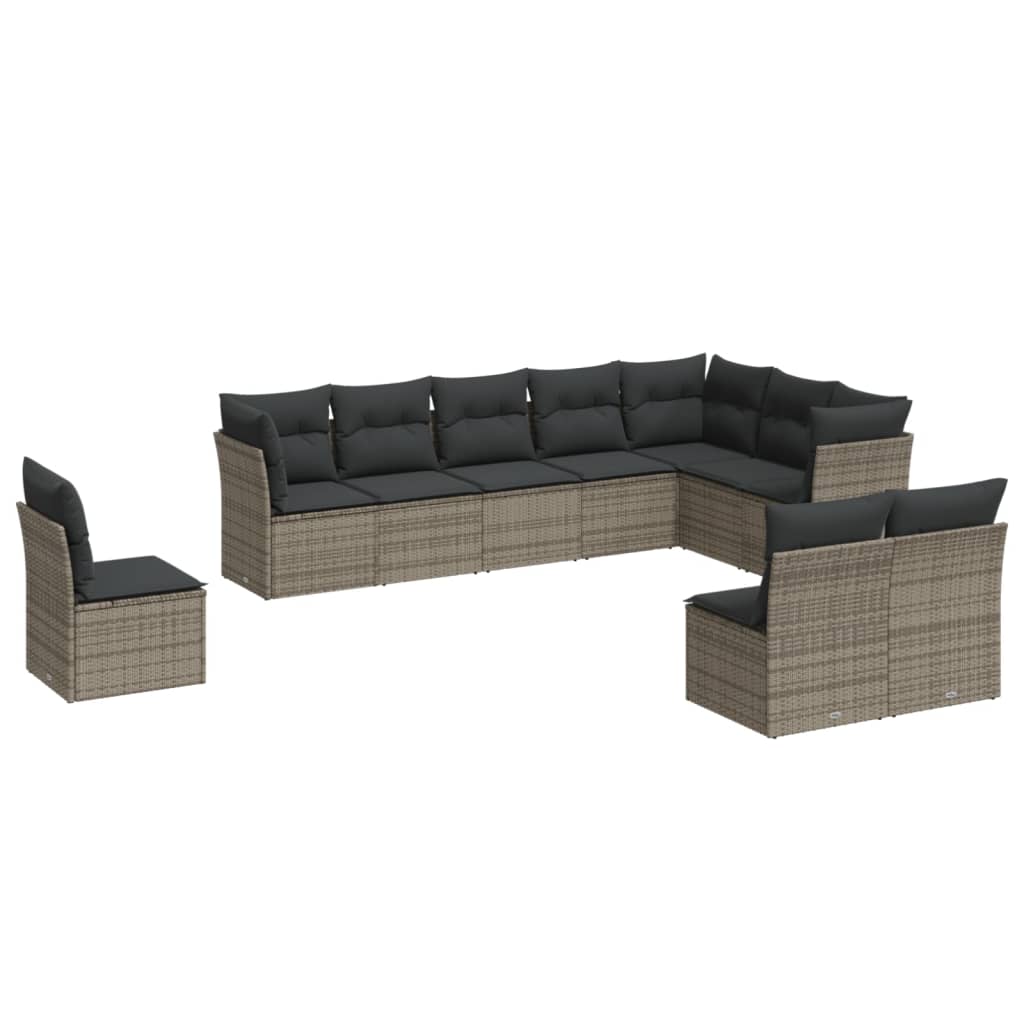 10-delige Loungeset met kussens poly rattan grijs is nu te koop bij PeponiXL, paradijselijk wonen!