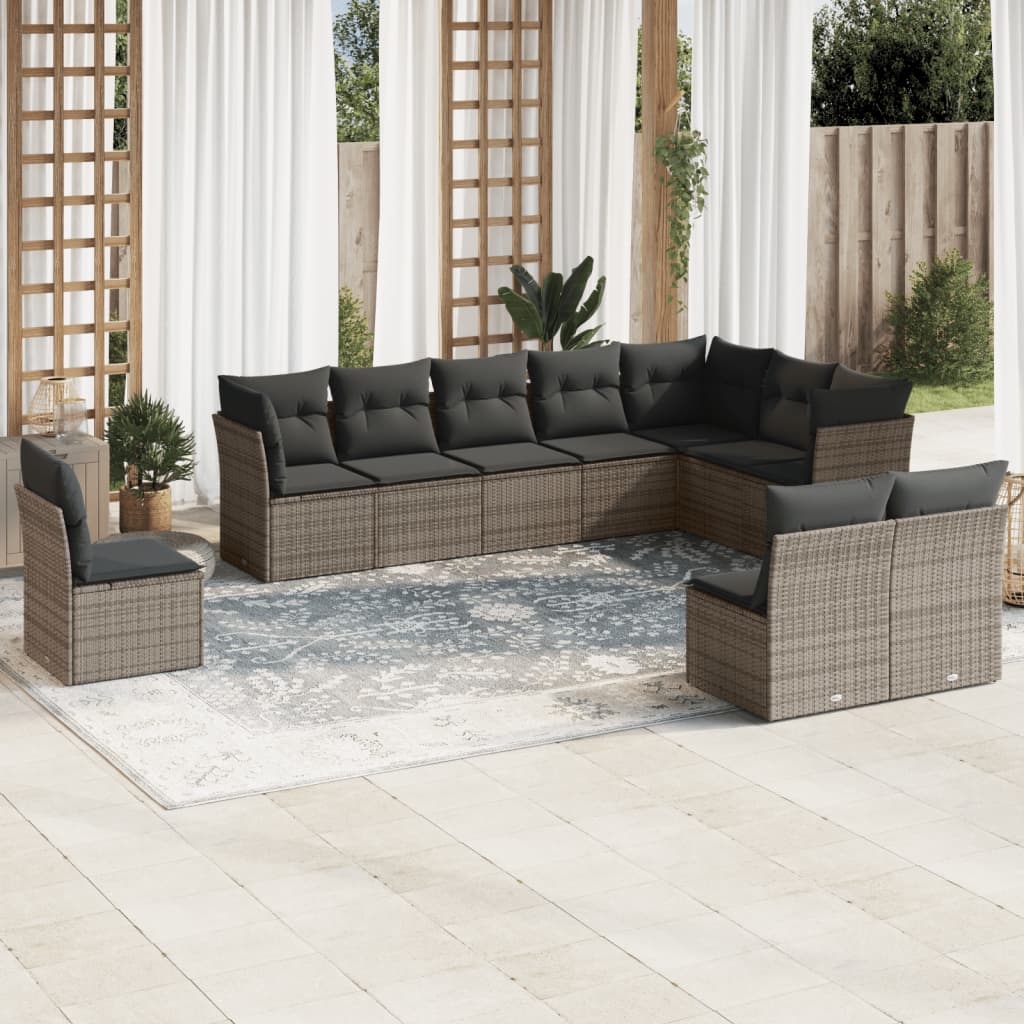 10-delige Loungeset met kussens poly rattan grijs is nu te koop bij PeponiXL, paradijselijk wonen!