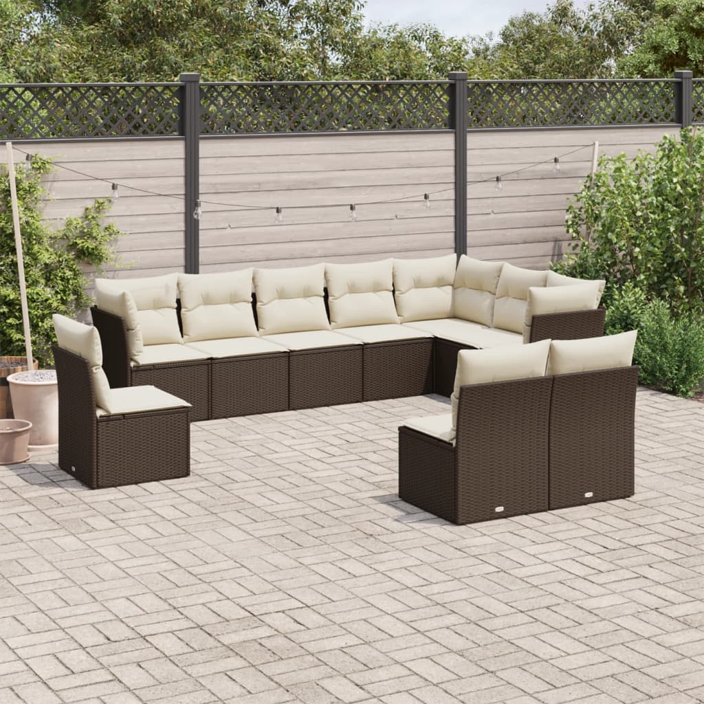 10-delige Loungeset met kussens poly rattan bruin is nu te koop bij PeponiXL, paradijselijk wonen!