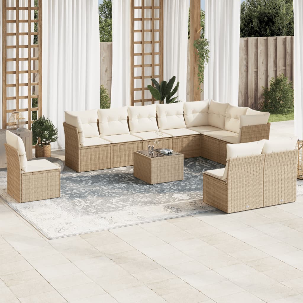11-delige Tuinset met kussens poly rattan beige is nu te koop bij PeponiXL, paradijselijk wonen!