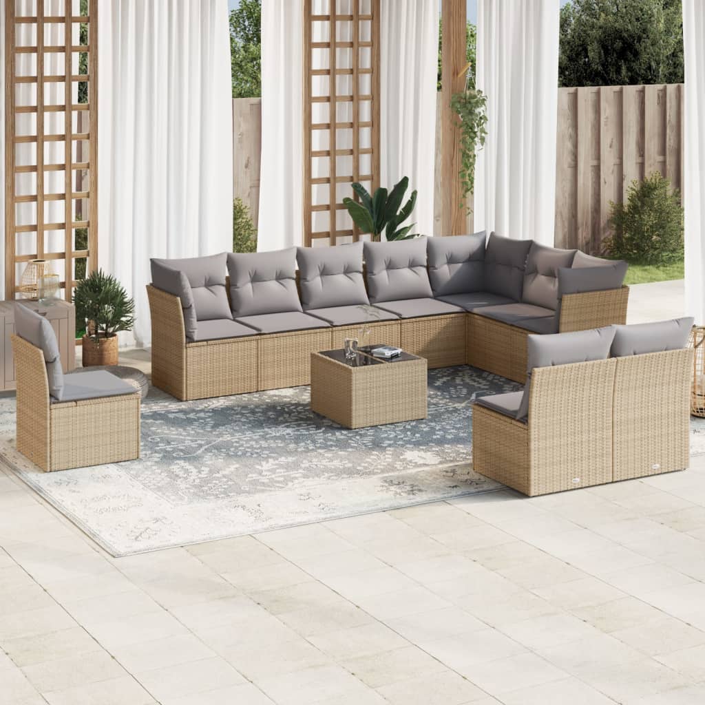 11-delige Tuinset met kussens poly rattan beige is nu te koop bij PeponiXL, paradijselijk wonen!