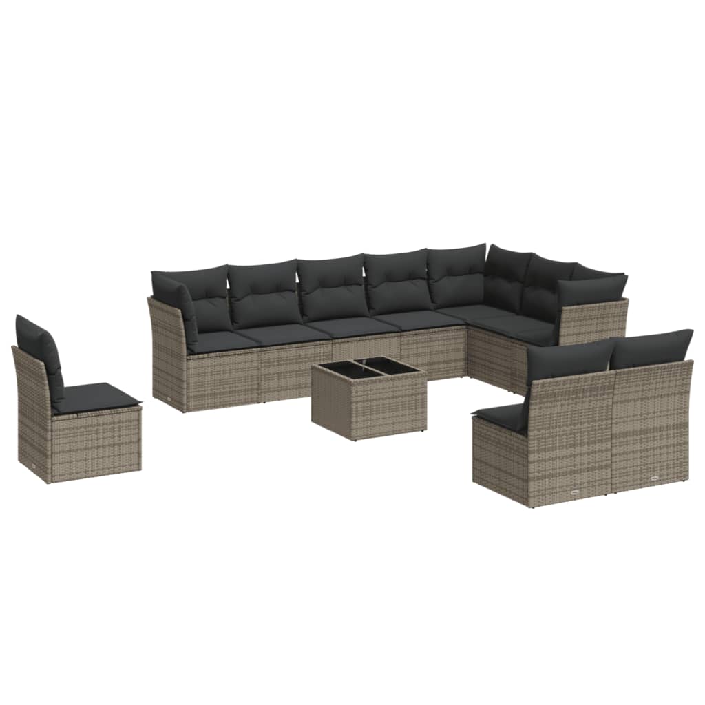 11-delige Loungeset met kussens poly rattan grijs is nu te koop bij PeponiXL, paradijselijk wonen!