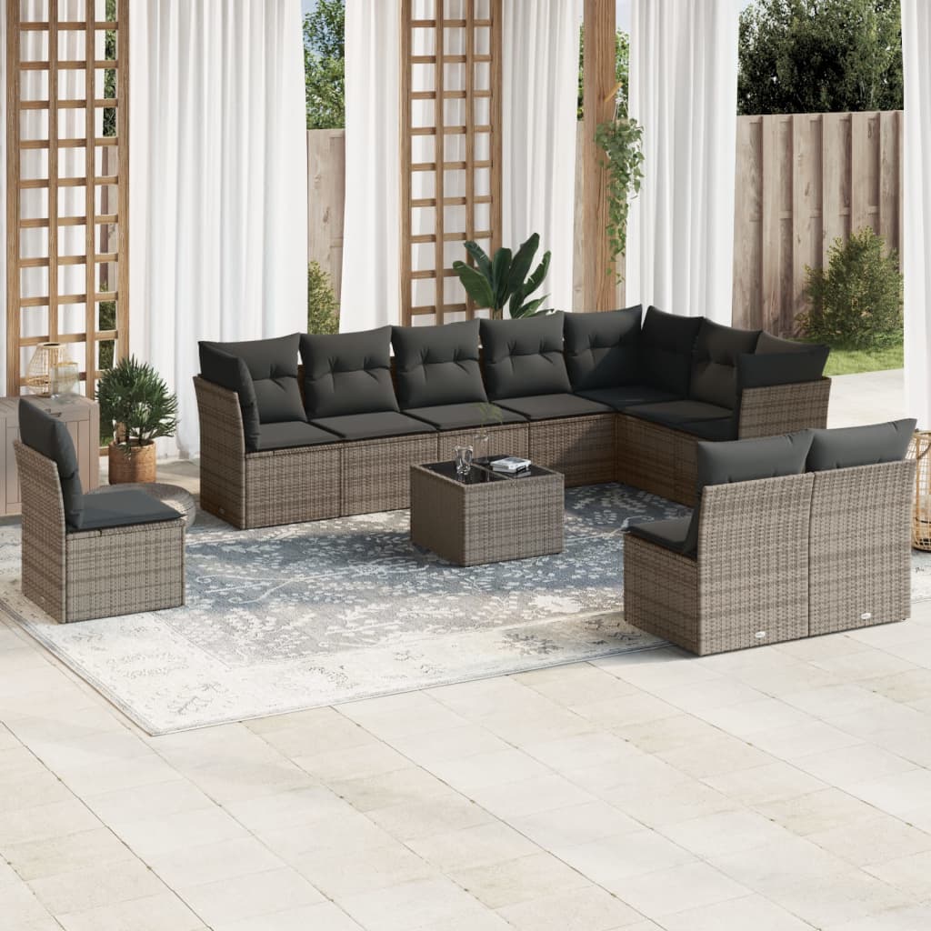 11-delige Loungeset met kussens poly rattan grijs is nu te koop bij PeponiXL, paradijselijk wonen!