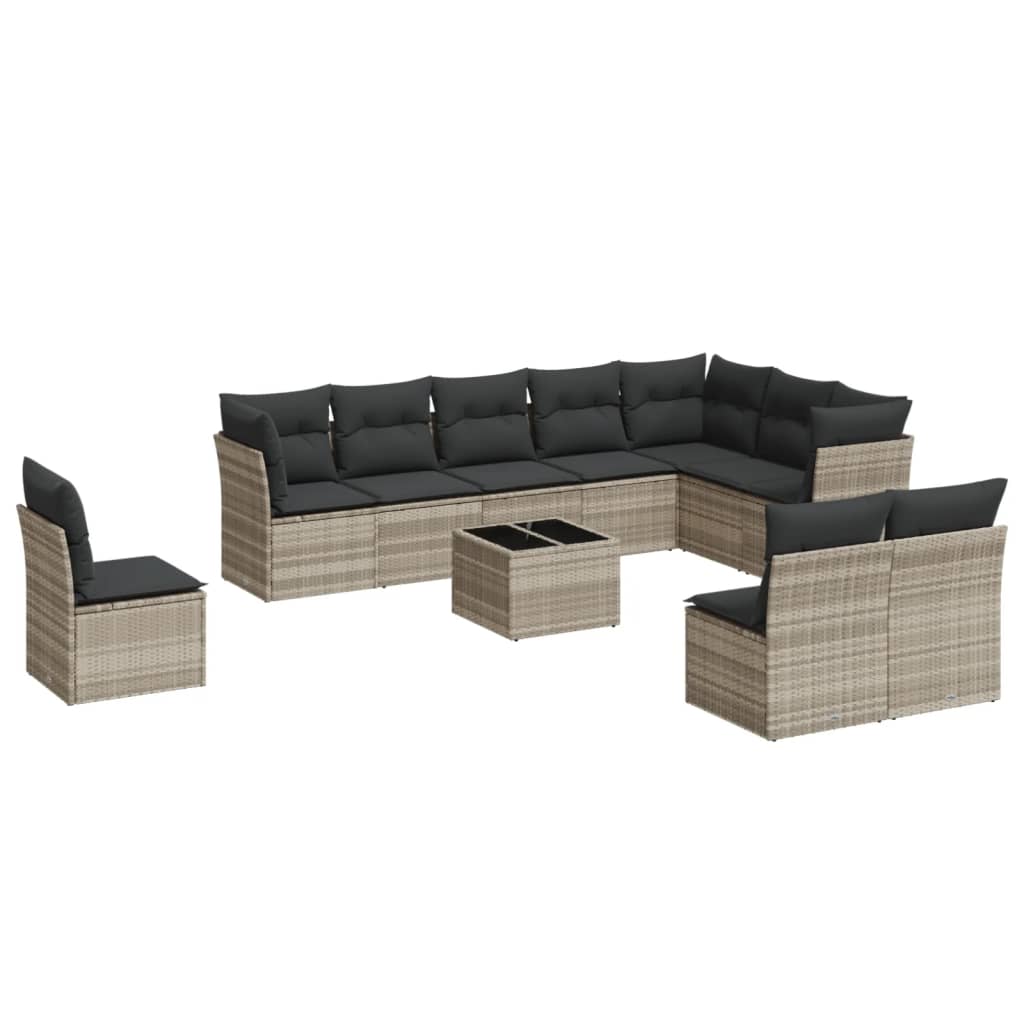 11-delige Loungeset met kussens poly rattan lichtgrijs is nu te koop bij PeponiXL, paradijselijk wonen!