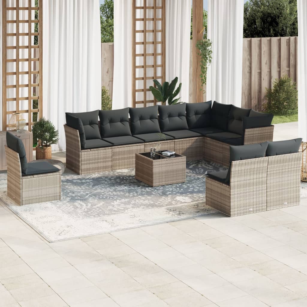 11-delige Loungeset met kussens poly rattan lichtgrijs is nu te koop bij PeponiXL, paradijselijk wonen!