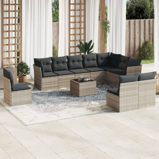 11-delige Loungeset met kussens poly rattan lichtgrijs is nu te koop bij PeponiXL, paradijselijk wonen!