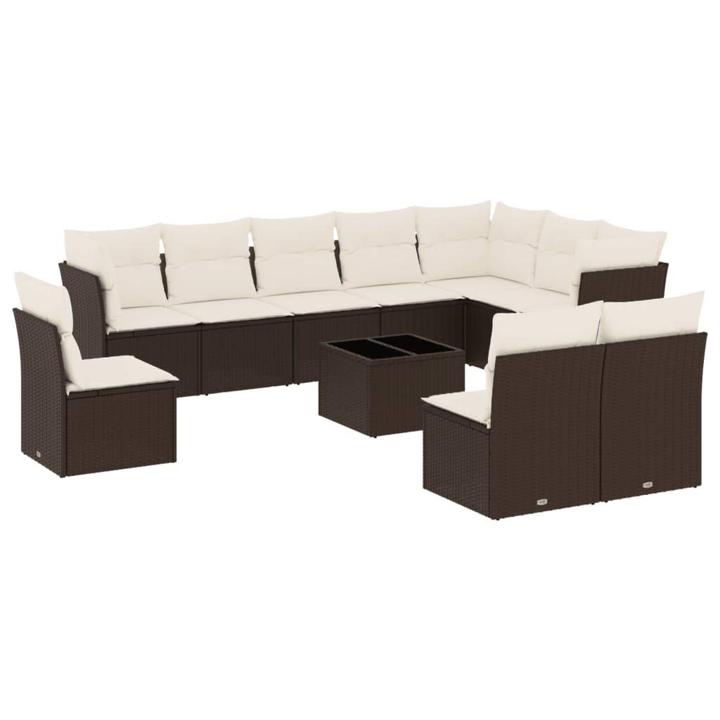 11-delige Loungeset met kussens poly rattan bruin is nu te koop bij PeponiXL, paradijselijk wonen!