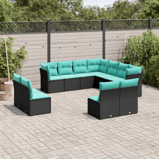 11-delige tuinbankset met kussens, zwart polyrotan is nu te koop bij PeponiXL, paradijselijk wonen!