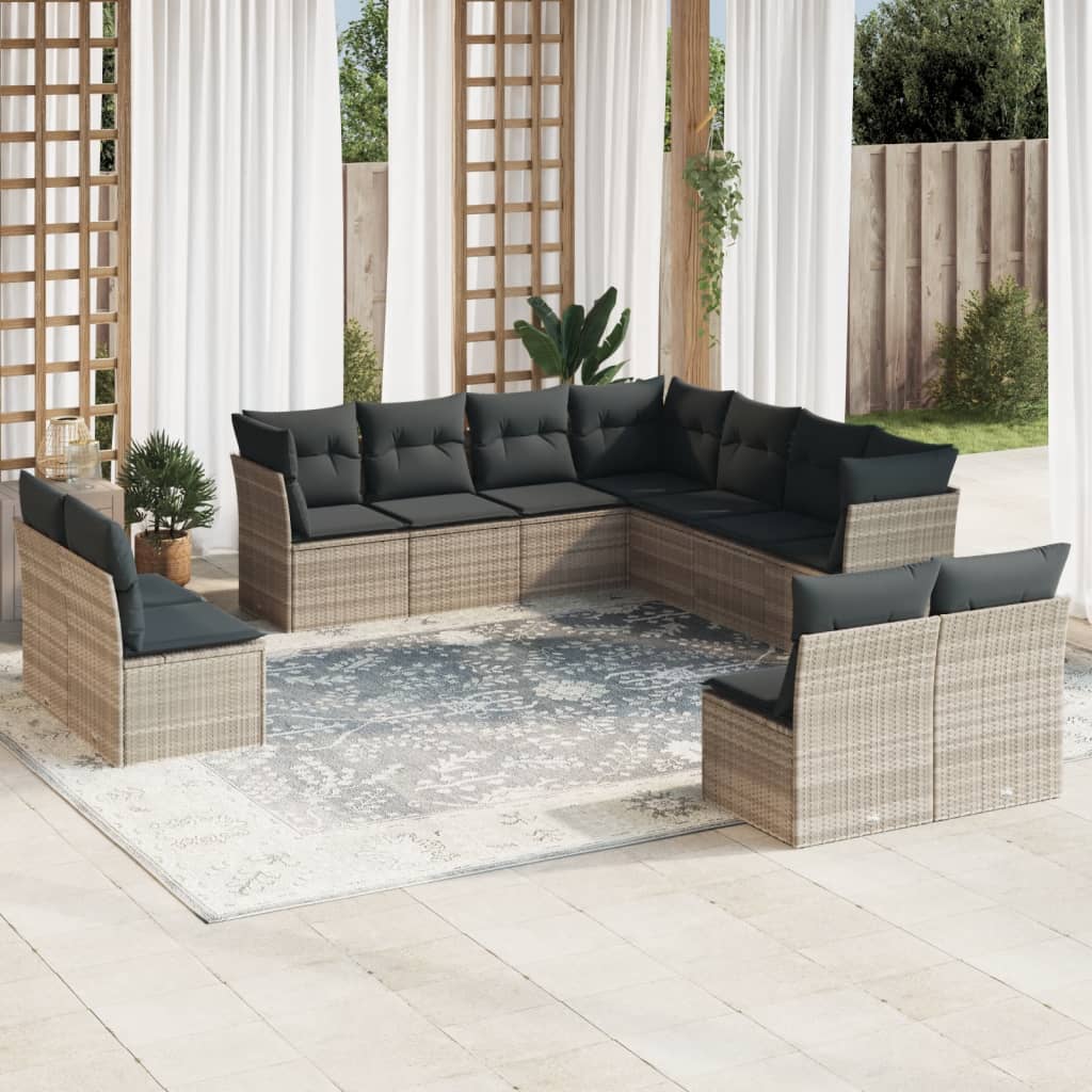 11-delige Loungeset met kussens poly rattan lichtgrijs is nu te koop bij PeponiXL, paradijselijk wonen!