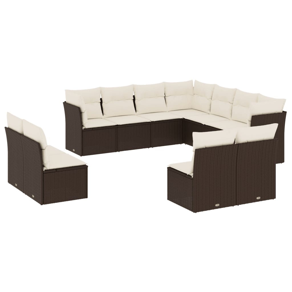 11-delige Loungeset met kussens poly rattan bruin is nu te koop bij PeponiXL, paradijselijk wonen!