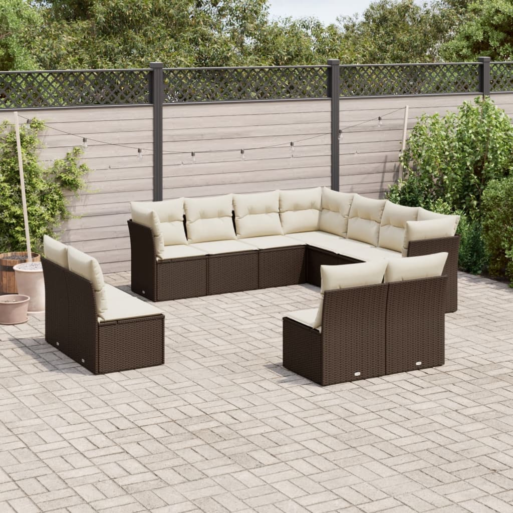 11-delige Loungeset met kussens poly rattan bruin is nu te koop bij PeponiXL, paradijselijk wonen!