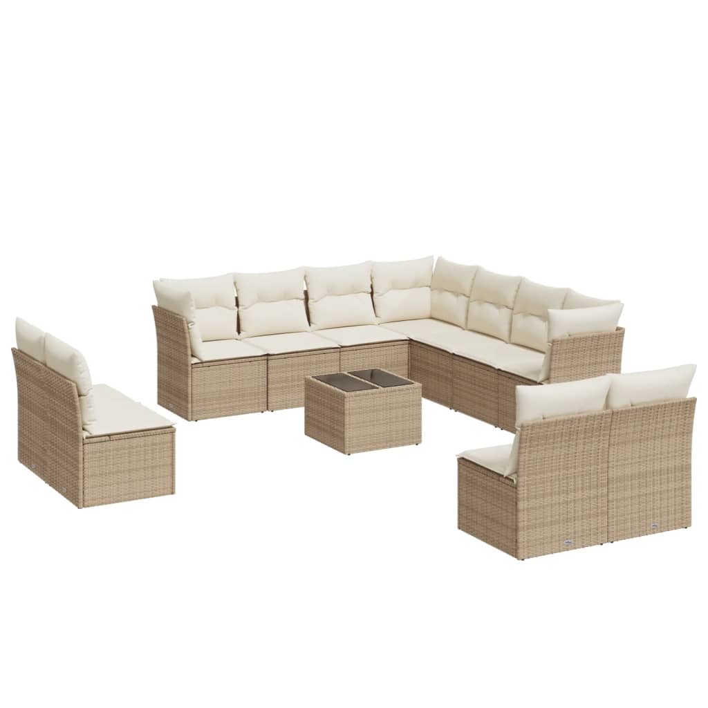 12-delige Loungeset met kussens poly rattan beige is nu te koop bij PeponiXL, paradijselijk wonen!
