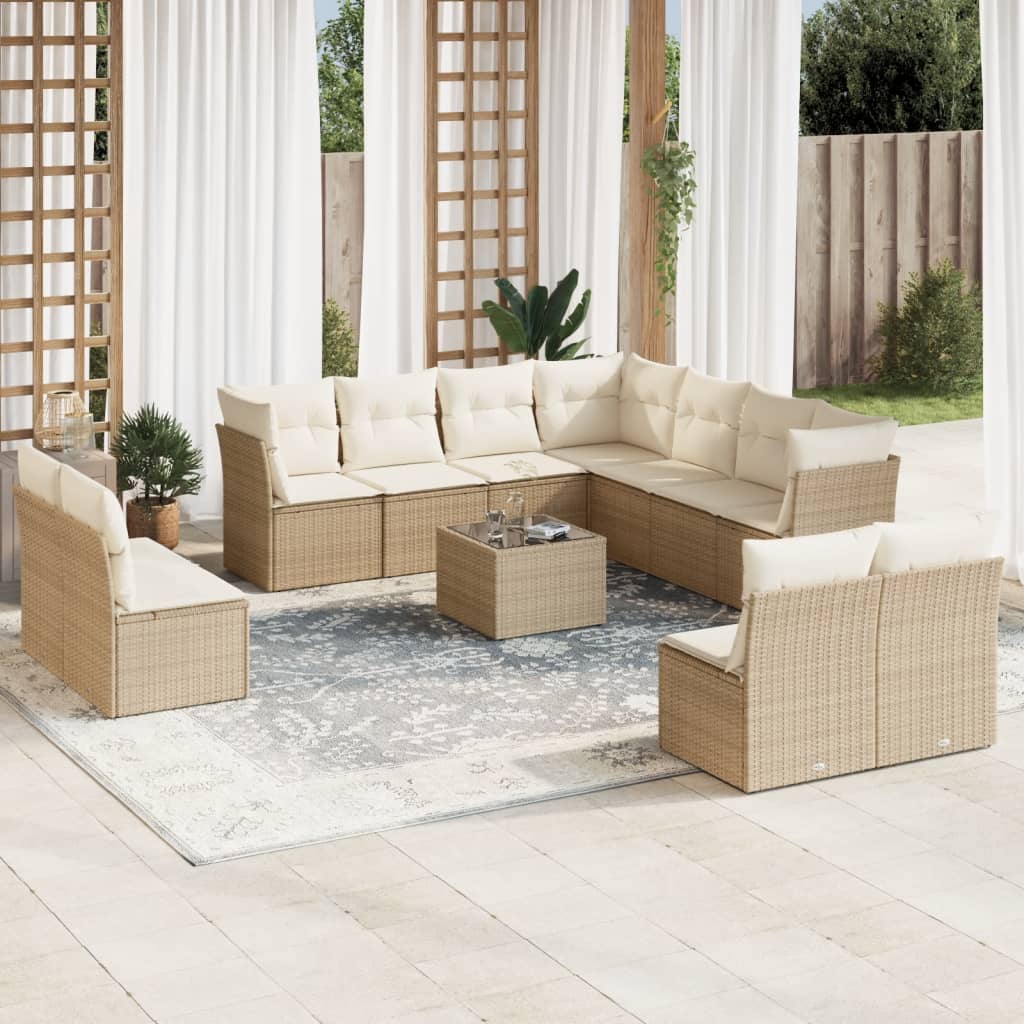12-delige Loungeset met kussens poly rattan beige is nu te koop bij PeponiXL, paradijselijk wonen!